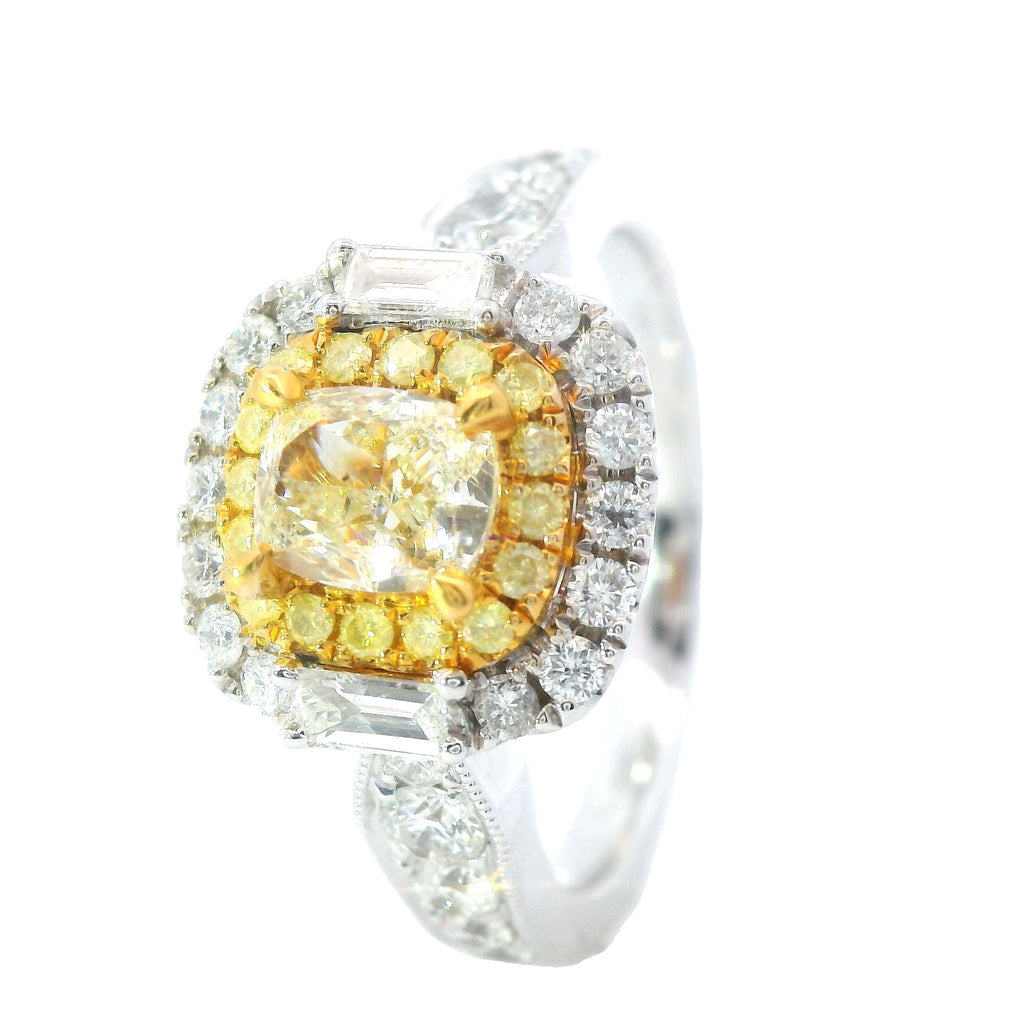 White Gold White and Yellow Diamond Mosaic Engagement Ring