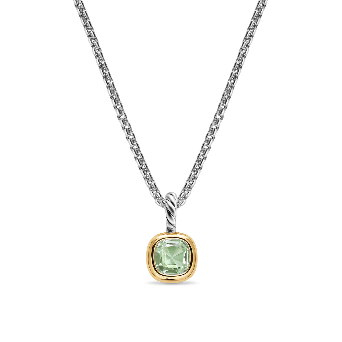 David Yurman Sterling Silver and Yellow Gold Mini Cushion Prasiolite Enhancer