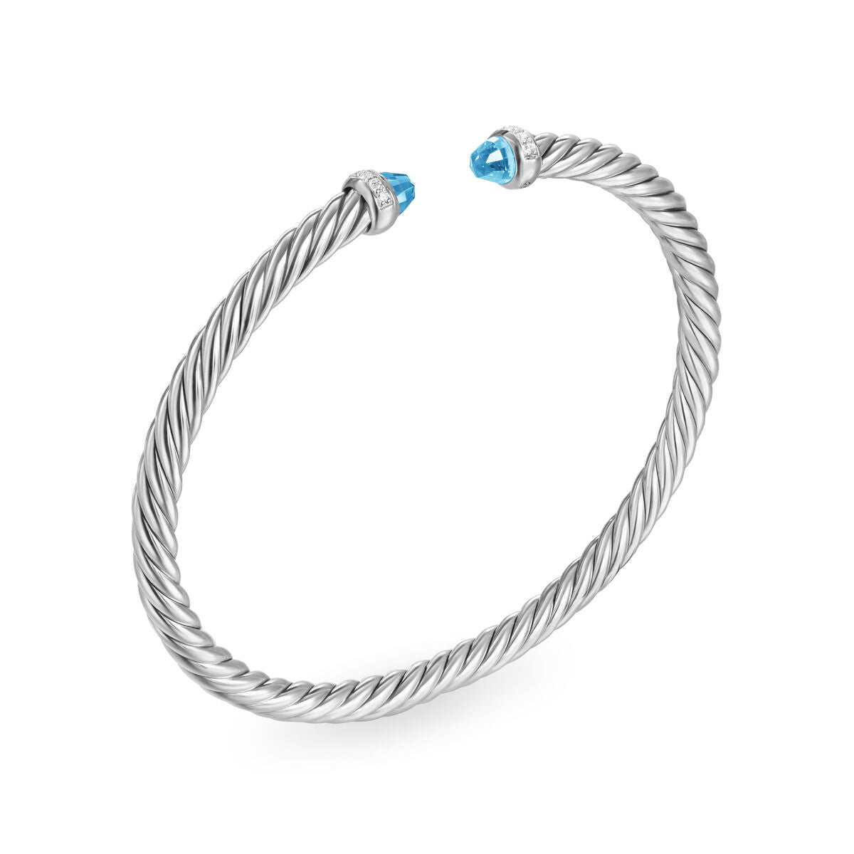David Yurman Sterling Silver Cable Flex Blue Topaz Bracelet with Diamonds