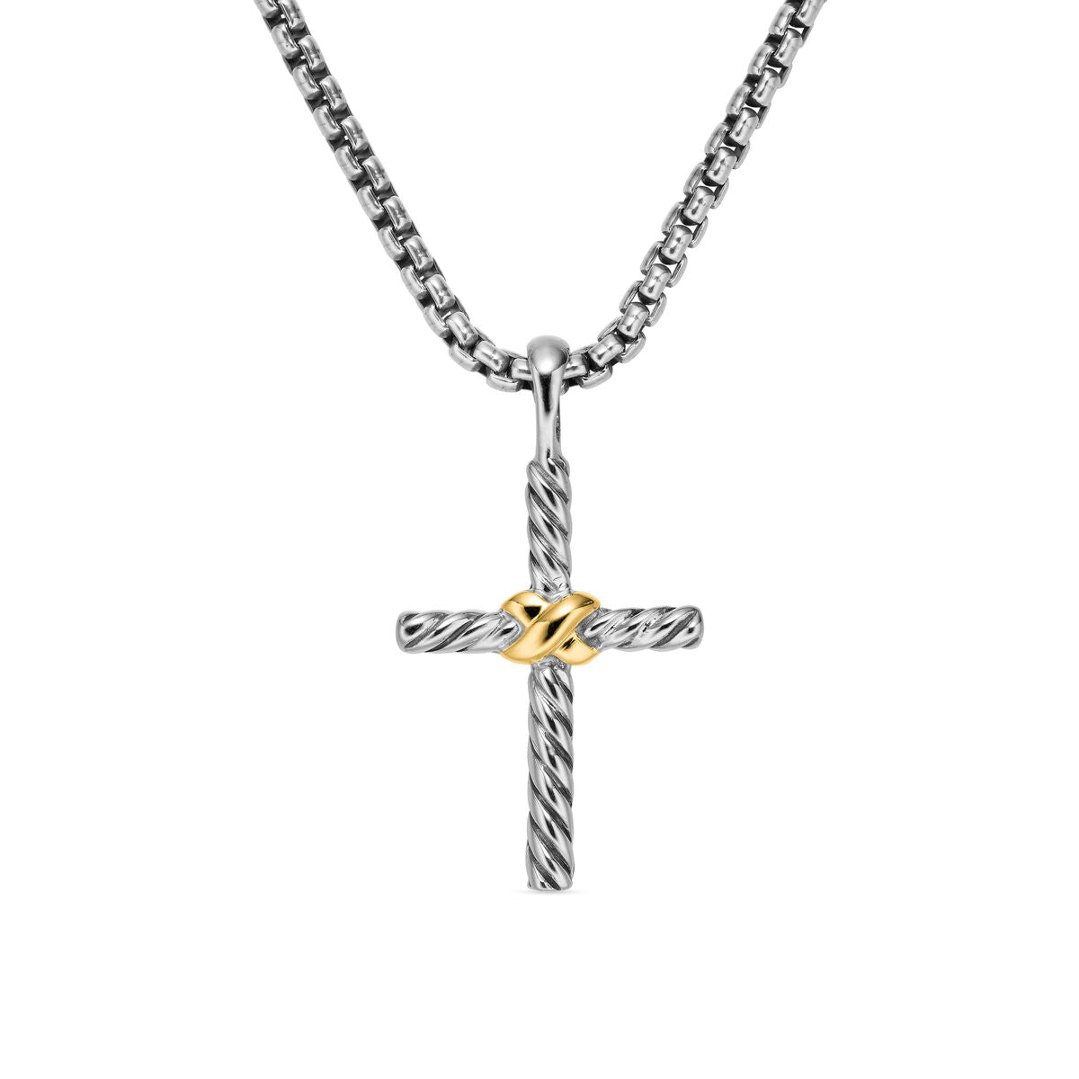 David Yurman Sterling Silver and Yellow Gold Baby Box Throughbred X Cross Necklace