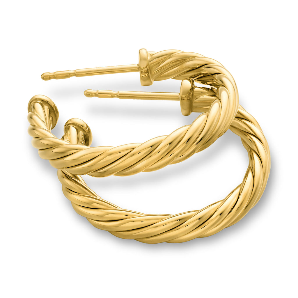 David Yurman Yellow Gold Cablespira Hoop Earrings
