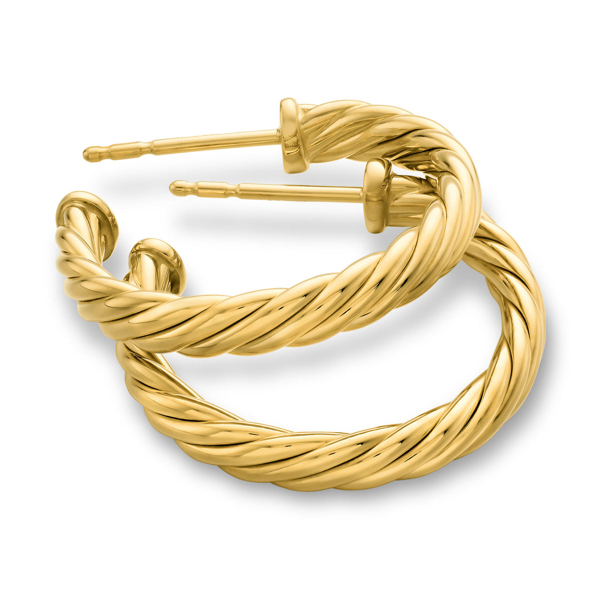 David Yurman Yellow Gold Cablespira Hoop Earrings