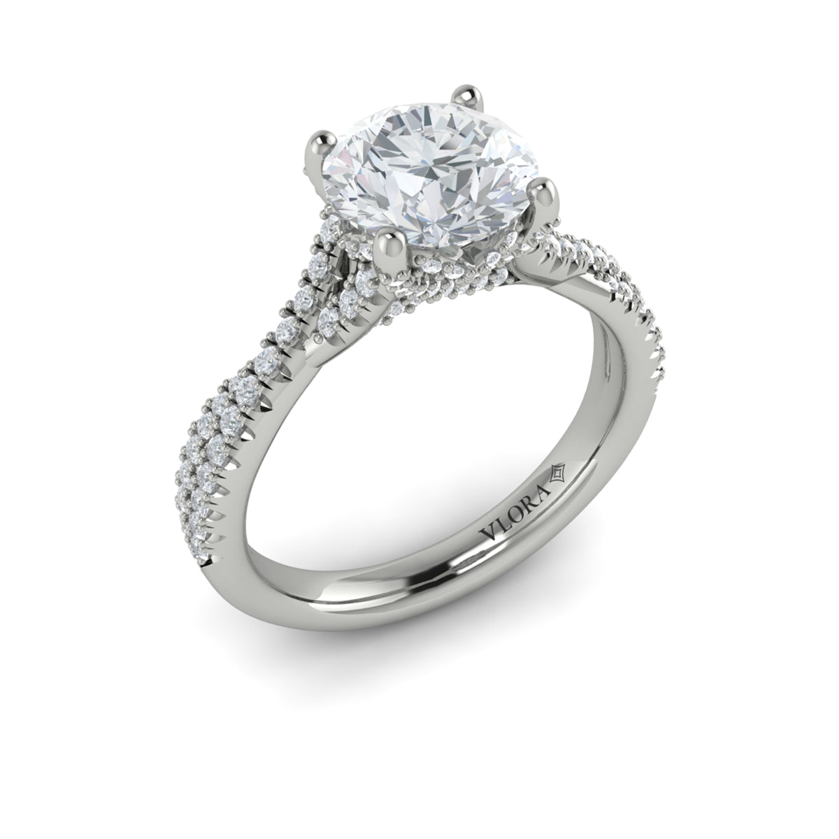 Vlora White Gold Diamond Crossover Split Shank Engagement Ring Mounting