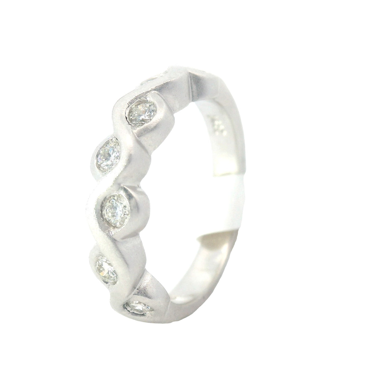 White Gold Satin Infinity Bezel Diamond Wedding Band