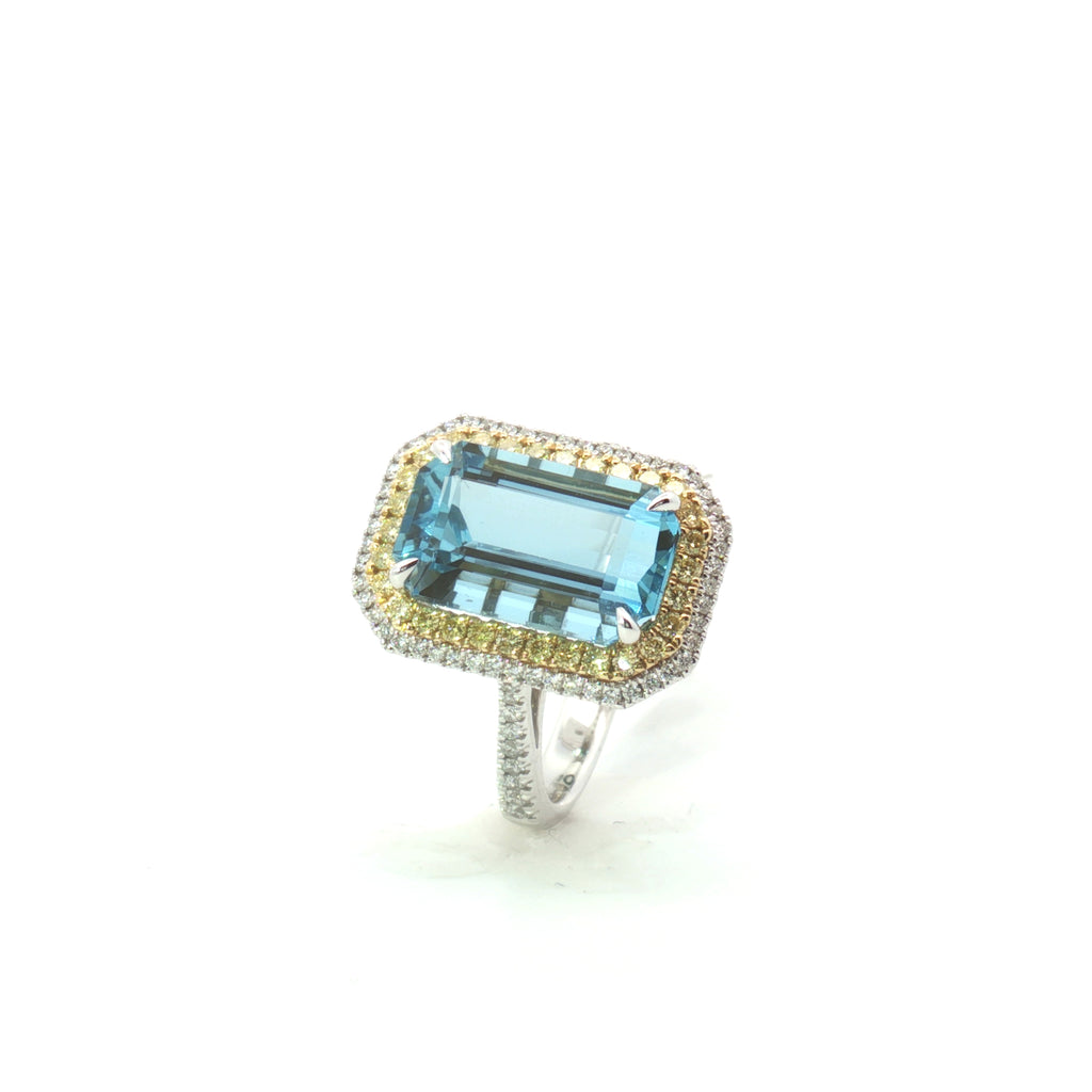 Simon G White and Yellow Gold Aquamarine Diamond Halo Fashion Ring