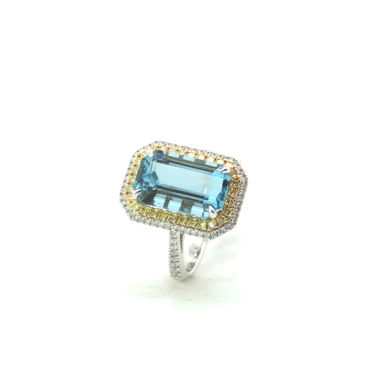 Simon G White and Yellow Gold Aquamarine Diamond Halo Fashion Ring