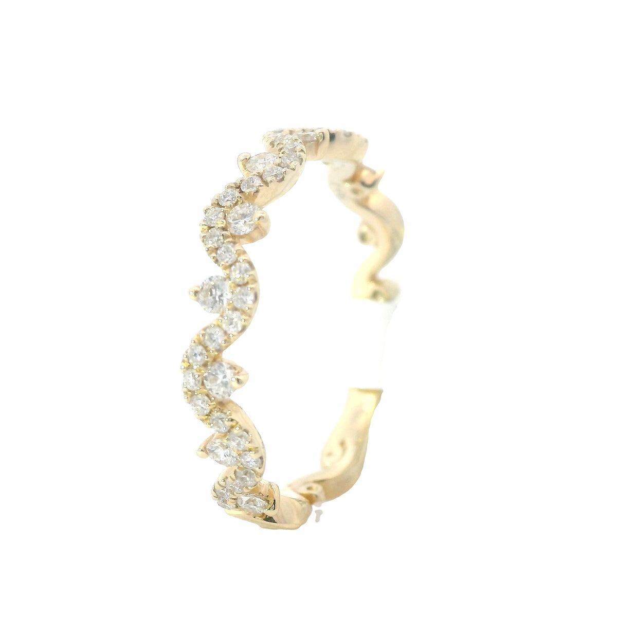 Yellow Gold Curve and Dot Diamond Wedding Band