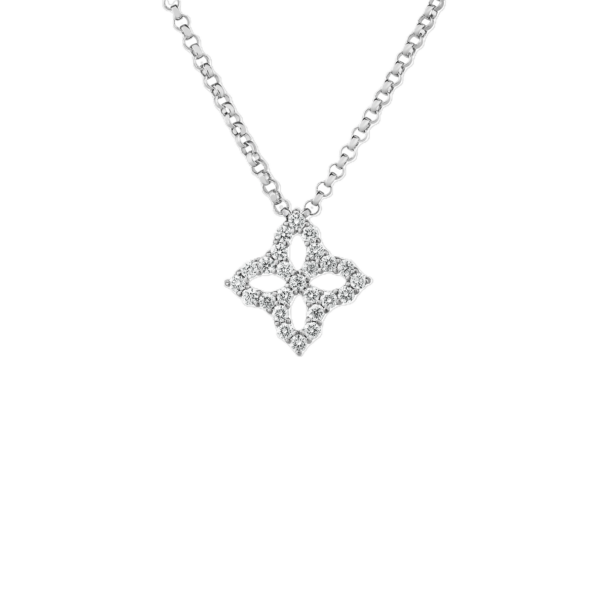 Roberto Coin White Gold Venetian Princess Small Diamond Outline Necklace