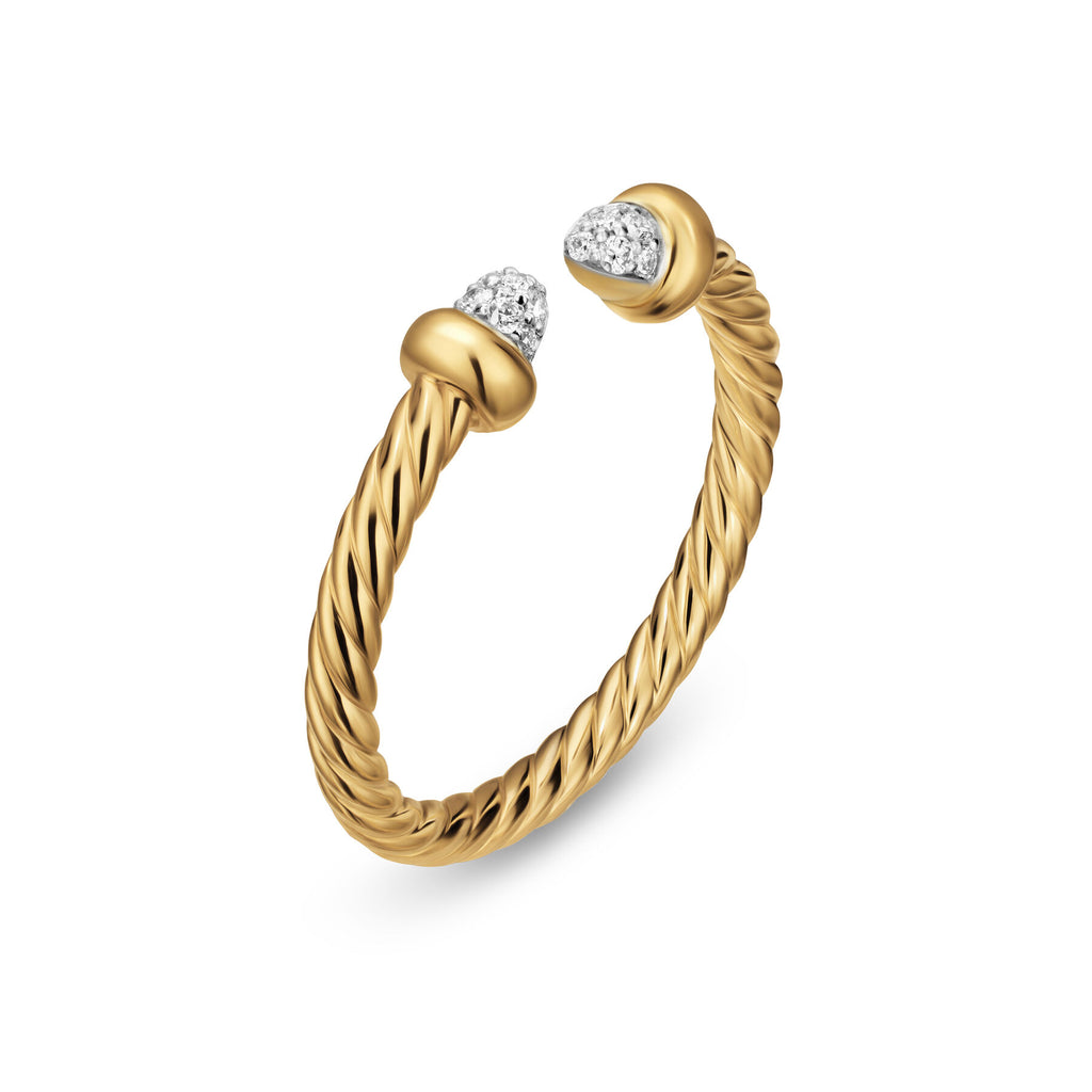 David Yurman Yellow Gold Micro Cablespiria Flex Open Pave Ring