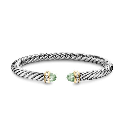 David Yurman Silver and Yellow Gold 6 mm Cable Flex Prasiolite Bracelet