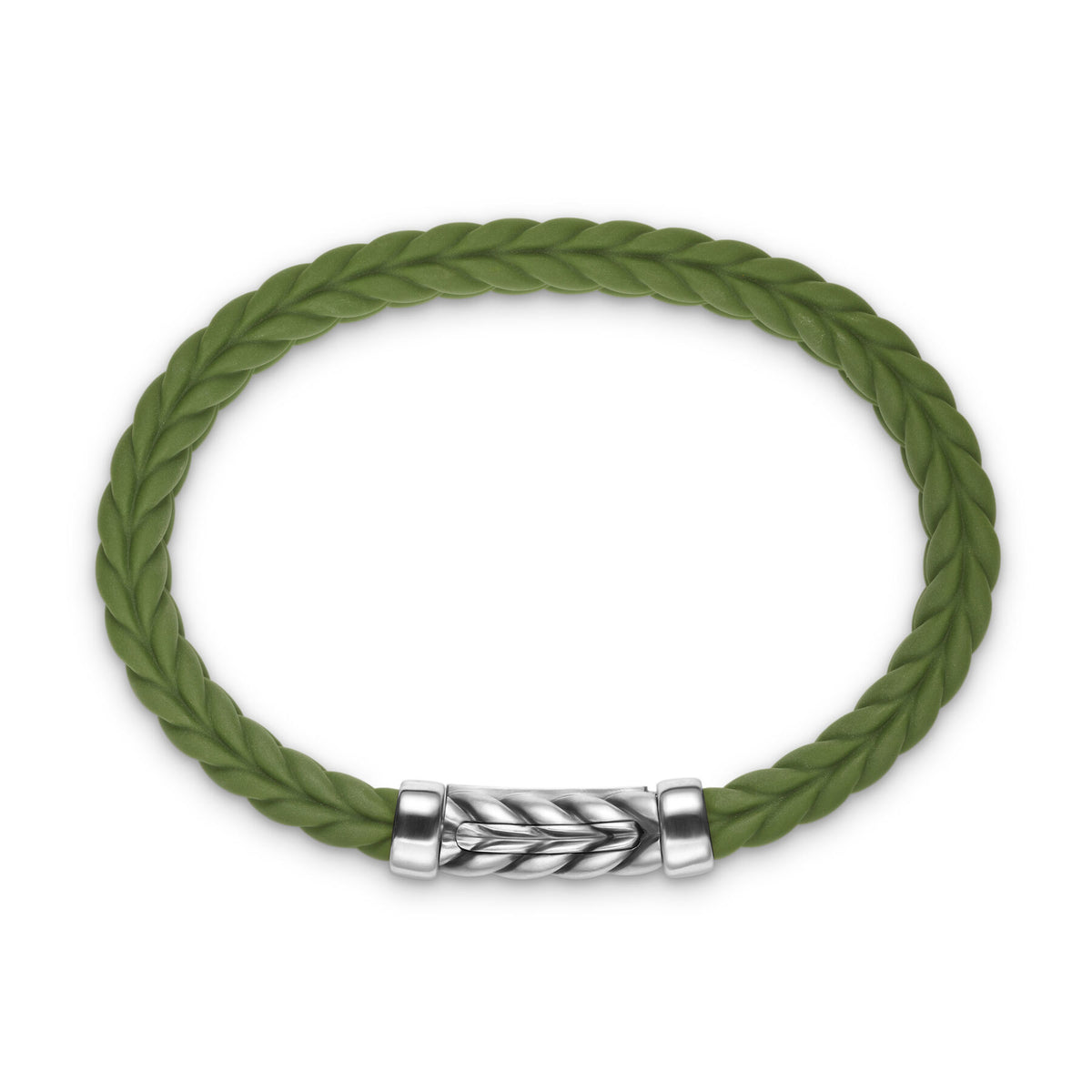 David Yurman Sterling Silver Hunter Green Chevron Rubber Bracelet