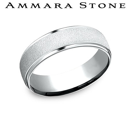 Ammara Stone White Gold Wire Brush Center Wedding Band