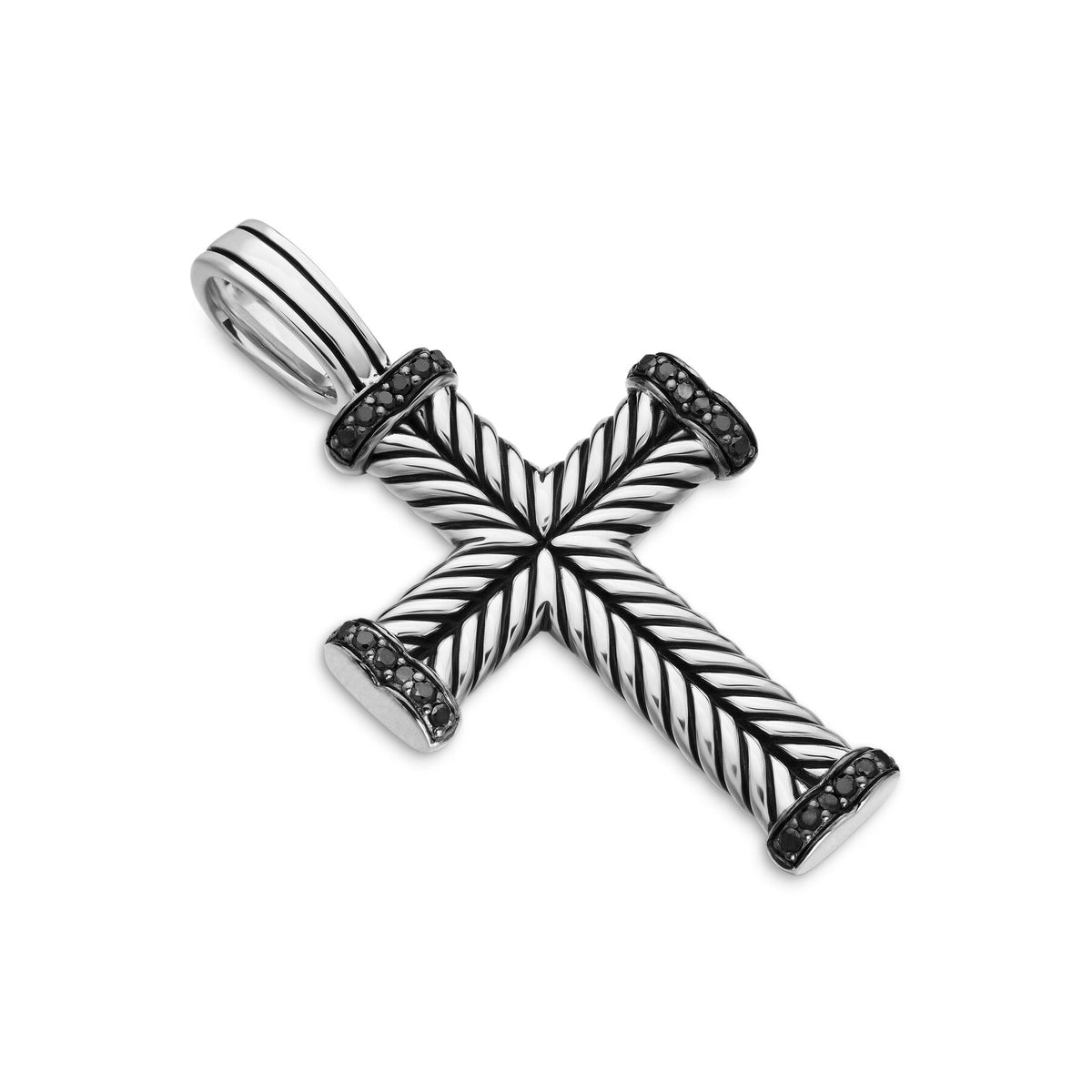 David Yurman Sterling Silver Chevron Cross Enhancer with Black Diamonds