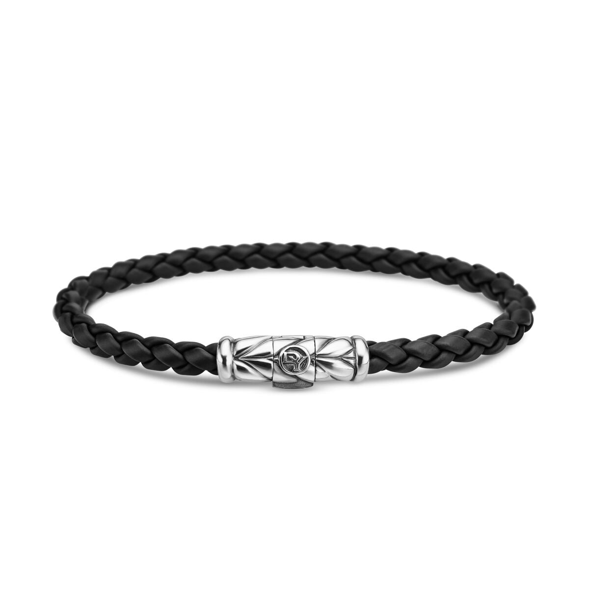 David Yurman Sterling Silver Chevron Black Rubber Link Bracelet