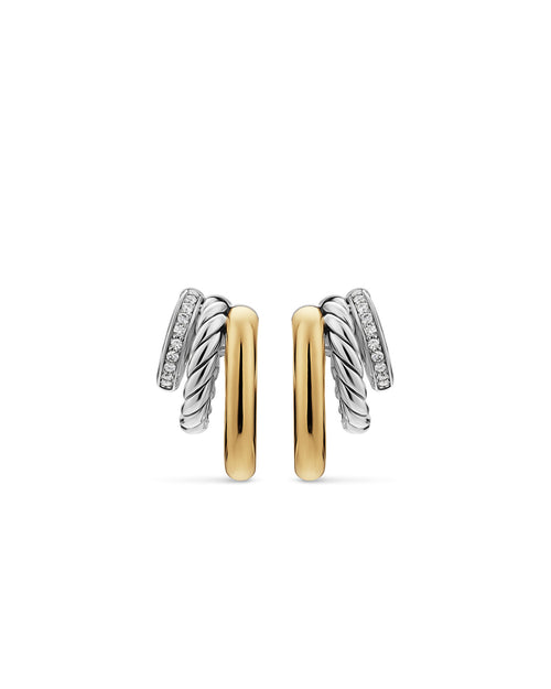 David Yurman Mercer Mixed Metal Diamond Hoop Earrings