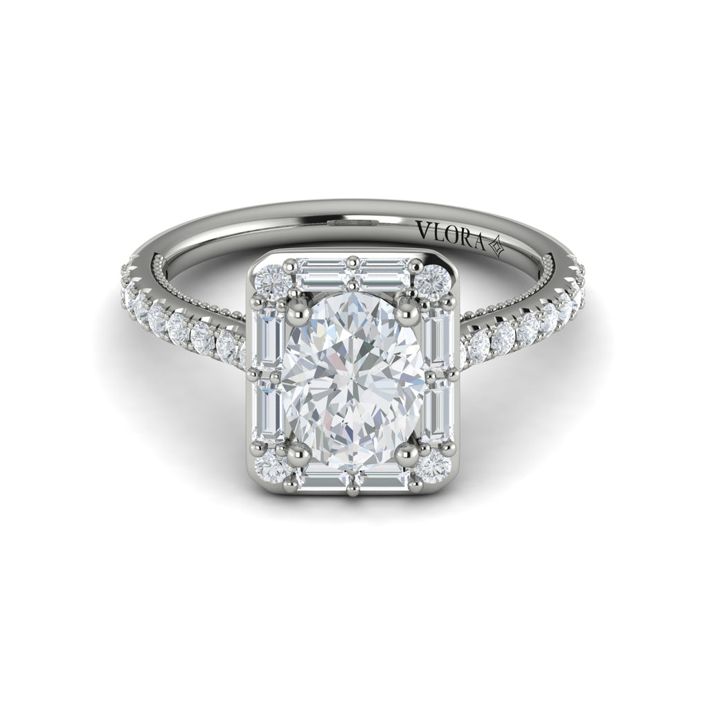 Vlora White Gold Diamond Rectangle Halo Engagement Ring Mounting