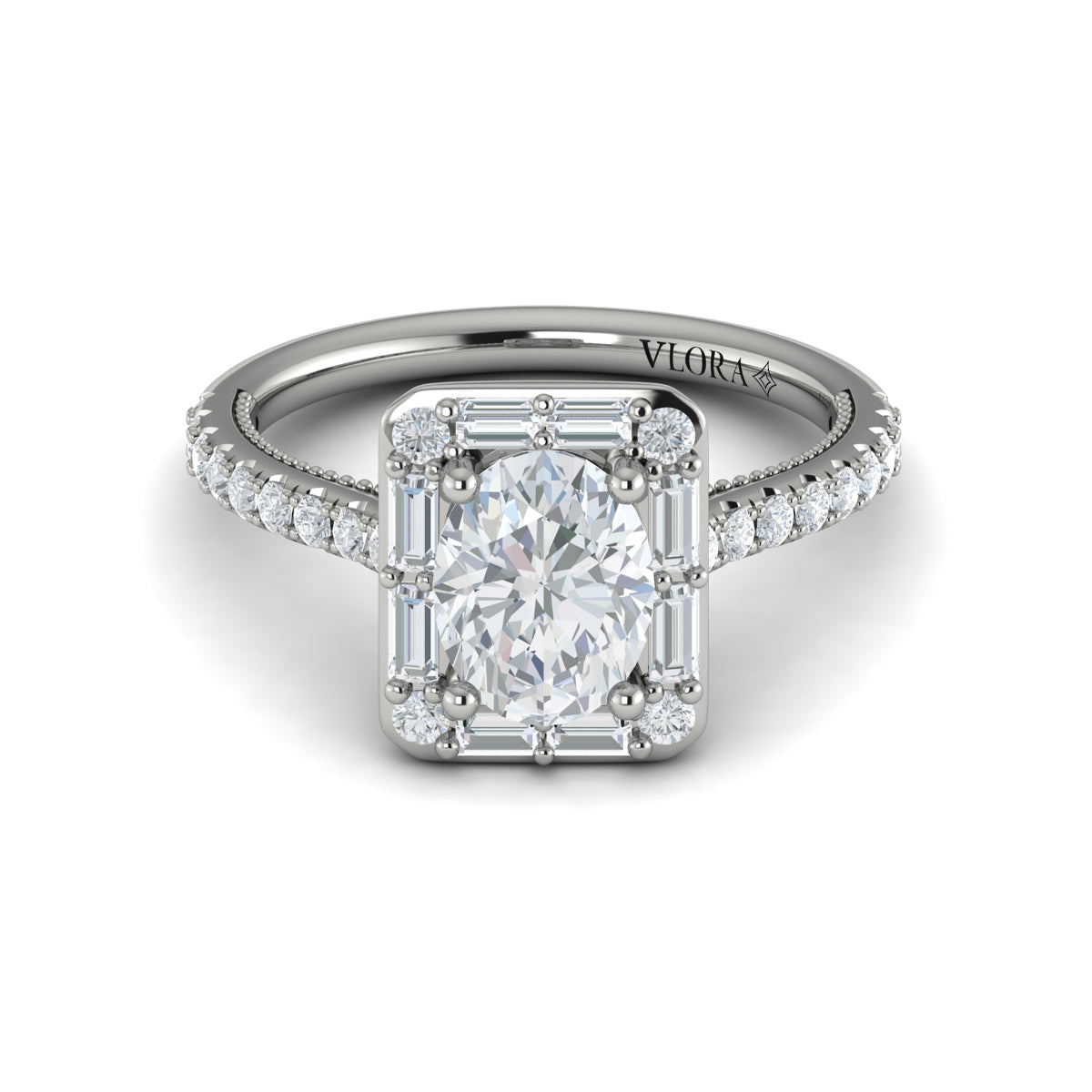 Vlora White Gold Diamond Rectangle Halo Engagement Ring Mounting