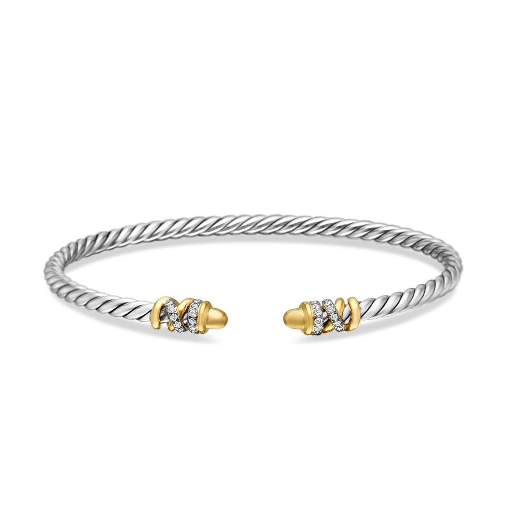 David Yurman Silver and Yellow Gold Petite Helena Classic Cable Bracelet