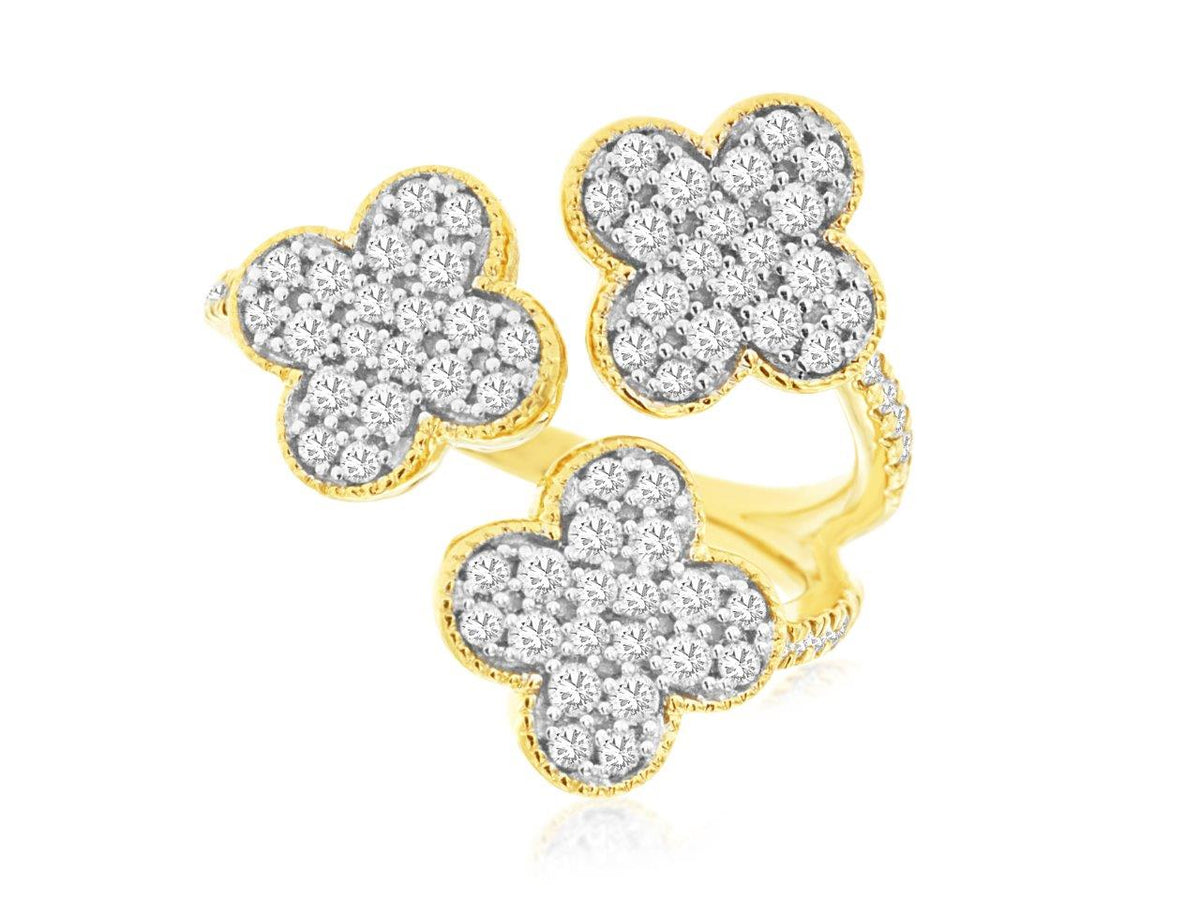 Yellow Gold Three Clover Diamond Bypass Ring