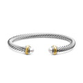 David Yurman Silver and Yellow Gold Classic Cable Pearl Bracelet