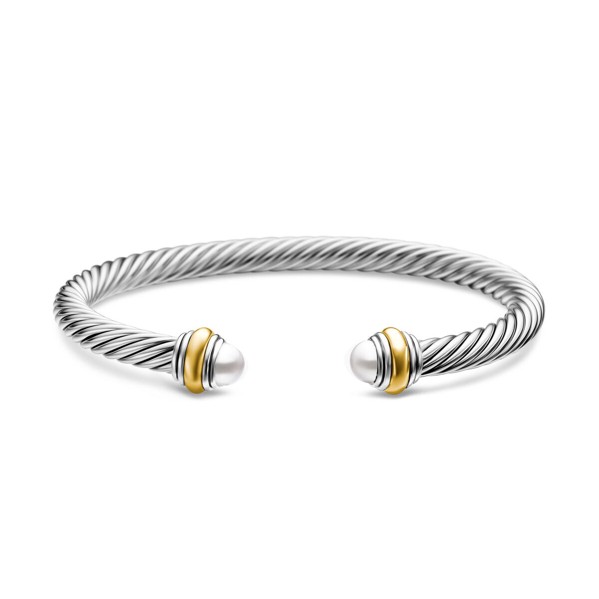 David Yurman Silver and Yellow Gold Classic Cable Pearl Bracelet
