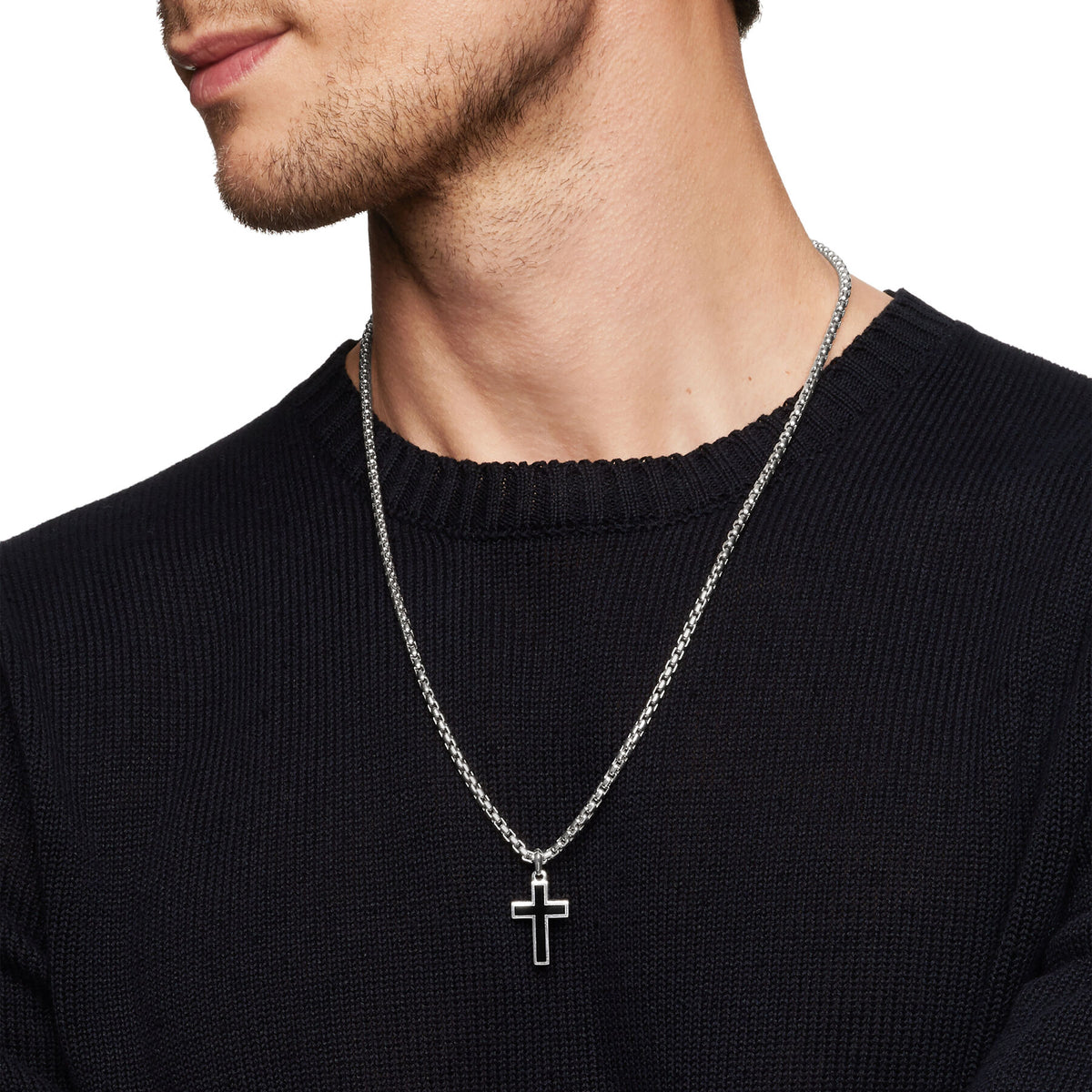 David Yurman Sterling Silver Black Onyx Inlay Cross Enhancer