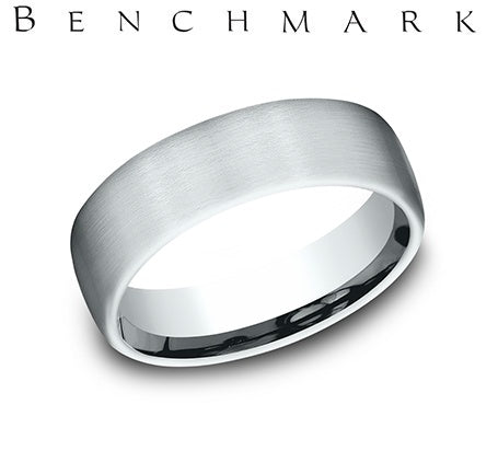 Benchmark White Gold Light Comfort Fit Satin Finish Round Edge Wedding Band