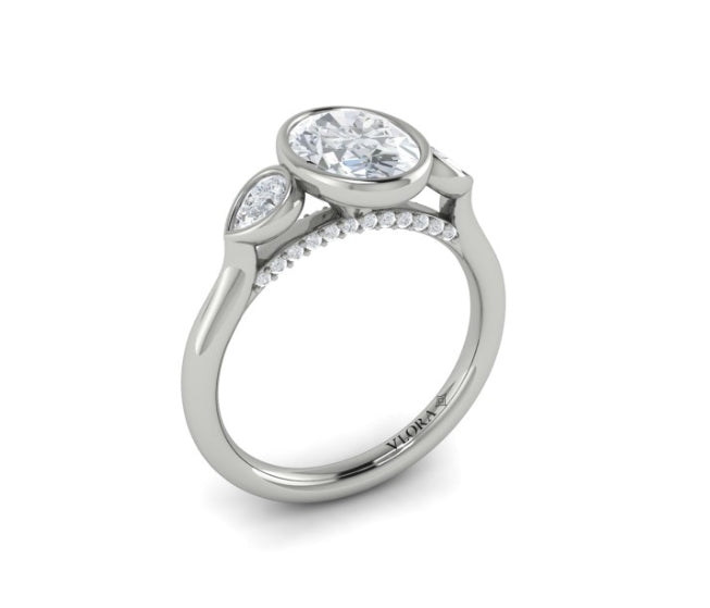 Vlora White Gold Bezel Pear Side Stones Engagement Ring Mounting