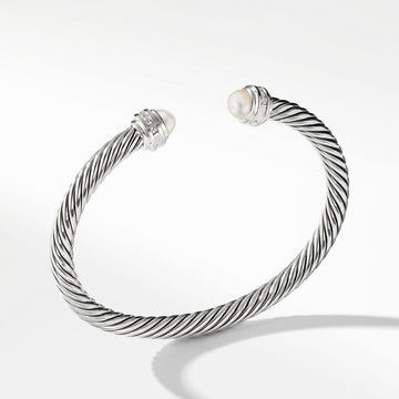 Sterling Silver Pearl Classic Cable Bracelet with Diamonds - David Yurman