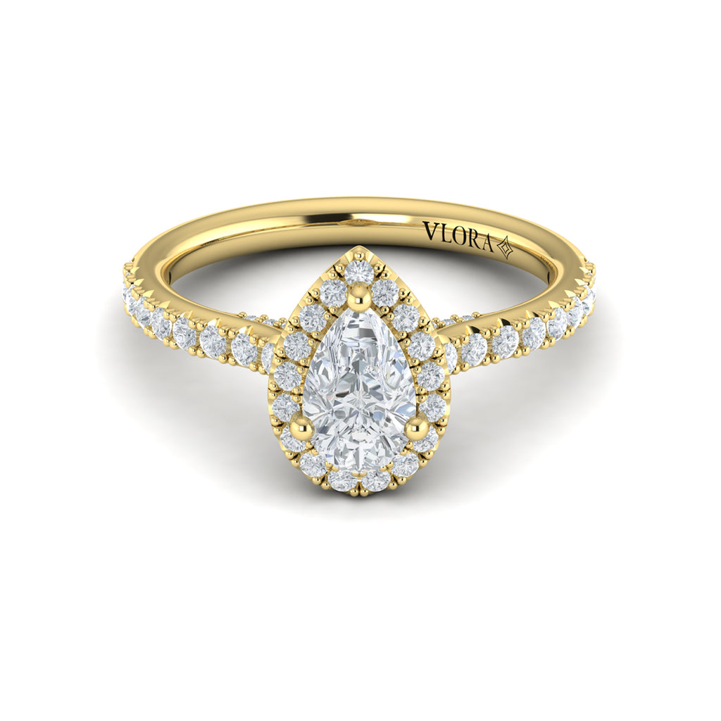 Vlora Yellow Gold Diamond Pear Halo Engagement Ring Mounting