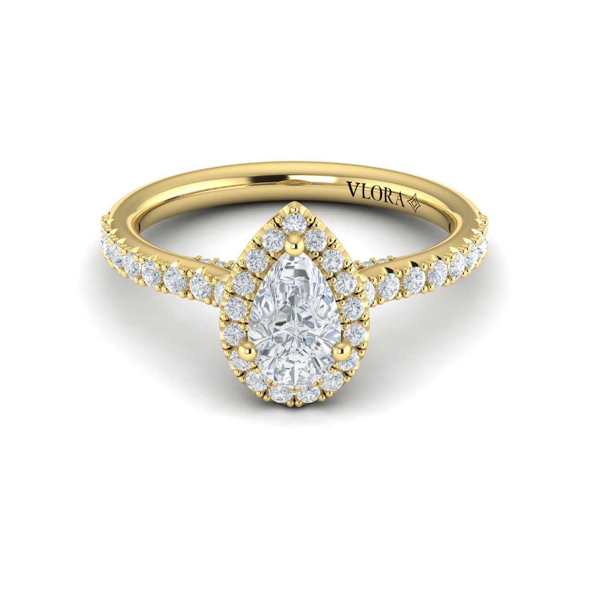 Vlora Yellow Gold Diamond Pear Halo Engagement Ring Mounting