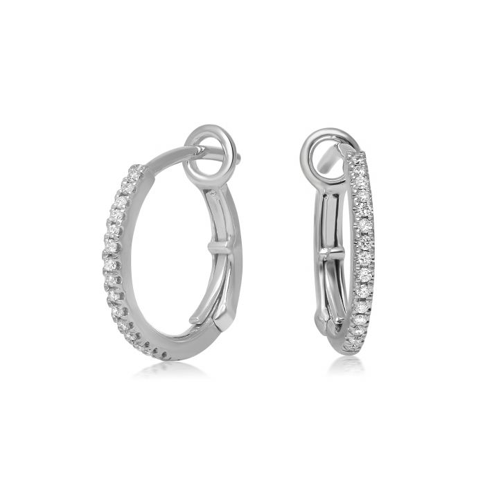 White Gold Diamond Huggie Hoop Earrings