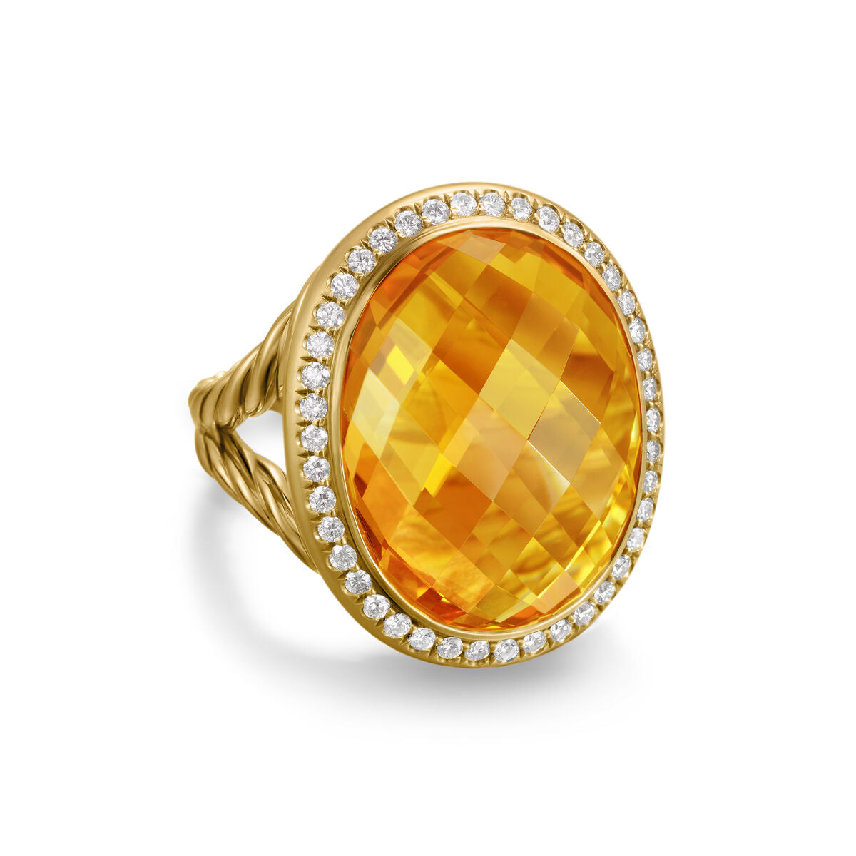 David Yurman Yellow Gold 21 mm Albion Citrine Oval Ring with Diamonds