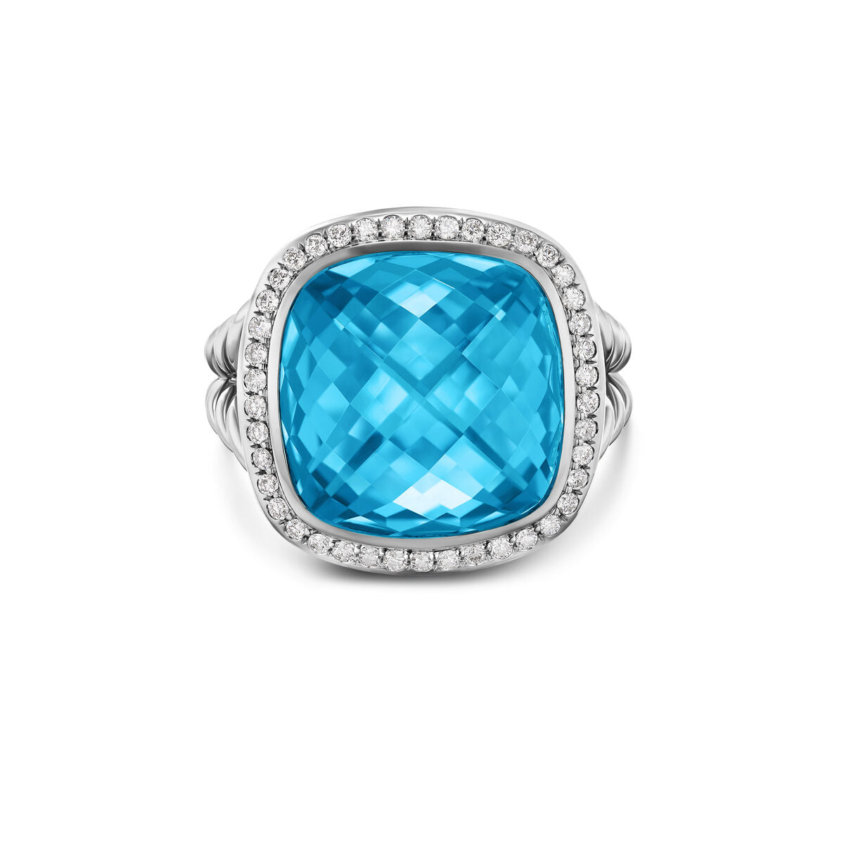 David Yurman Sterling Silver Albion Blue Topaz Ring with Diamonds