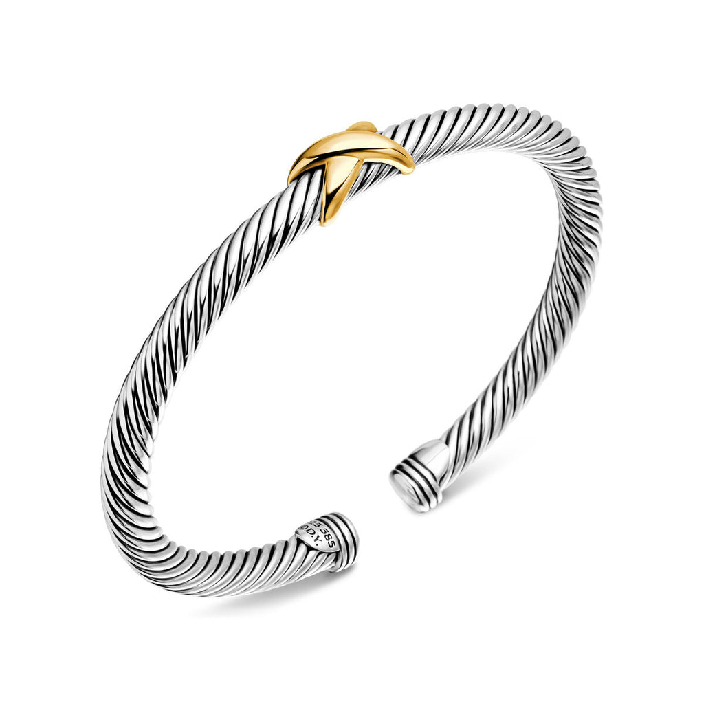 David Yurman Sterling Silver and Yellow Gold Classic Cable X Station Bracelet