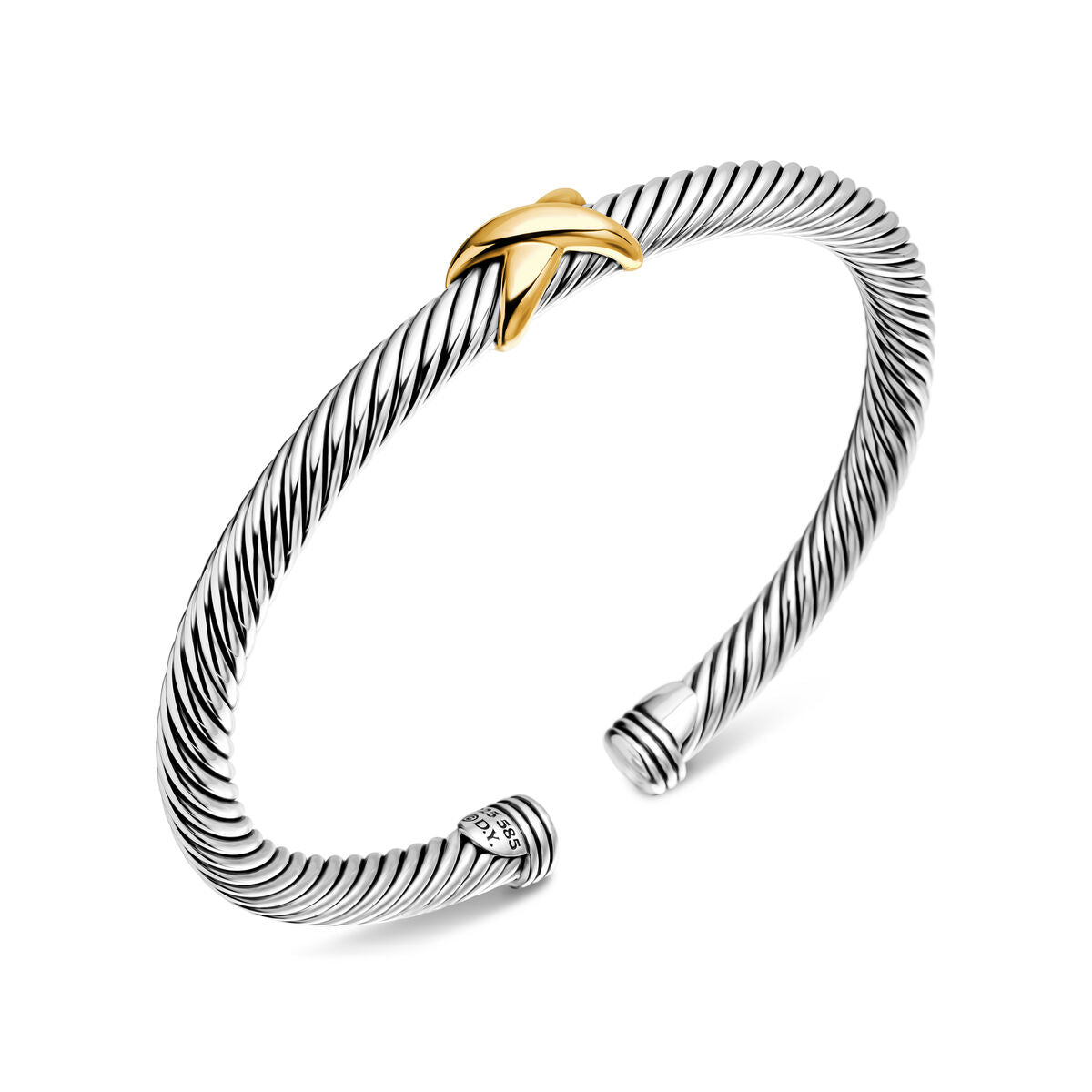 David Yurman Sterling Silver and Yellow Gold Classic Cable X Station Bracelet