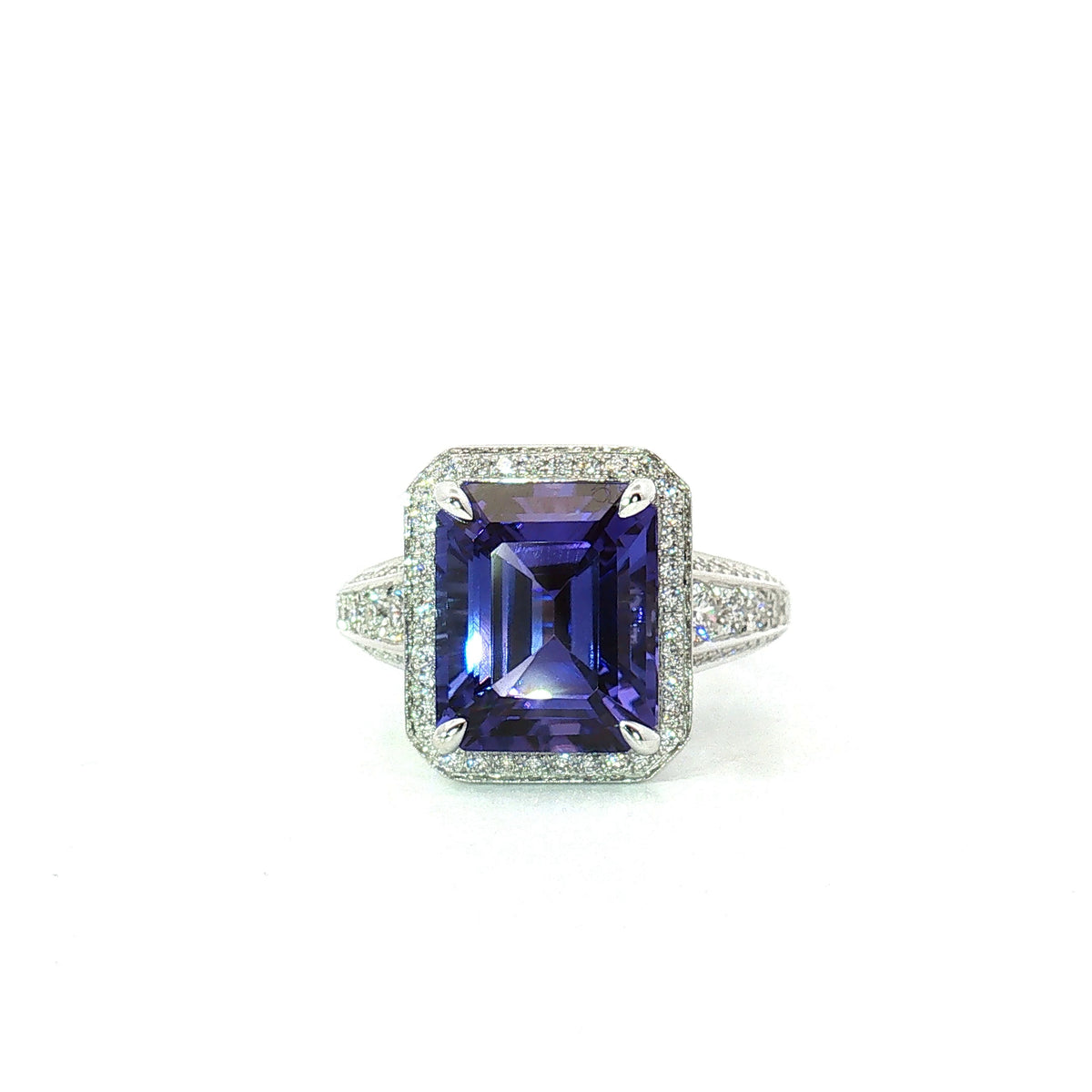 Simon G White Gold Emerald Cut Tanzanite and Diamond Fashion Ring