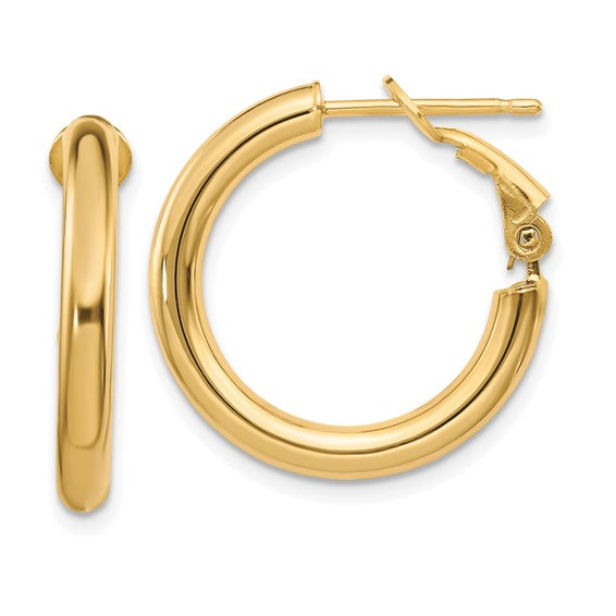 Yellow Gold Polished Omega Back Hoop Earrings