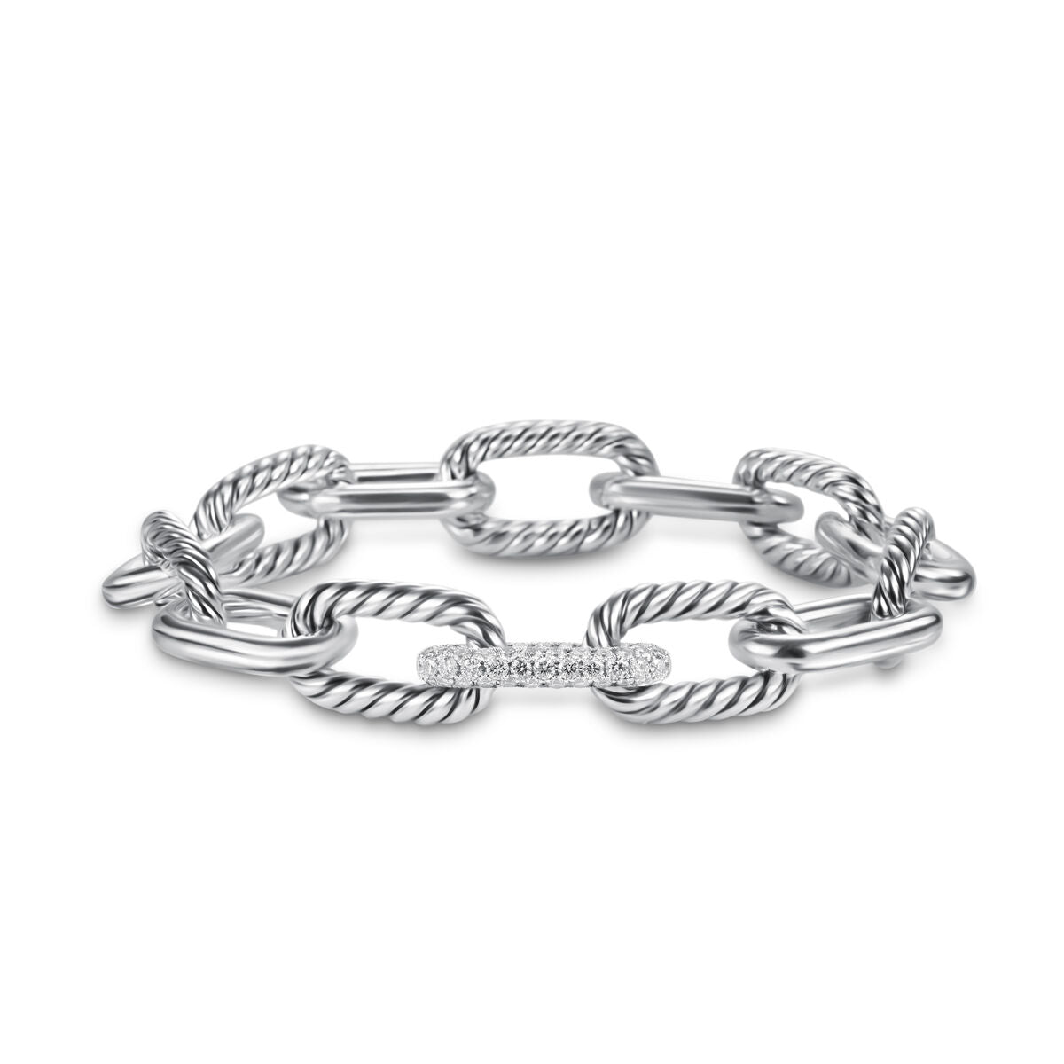 David Yurman Sterling Silver Madison Pave Link Bracelet with Diamonds