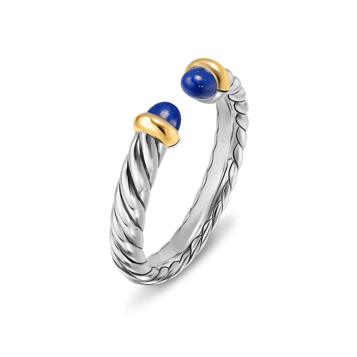 David Yurman Sterling Silver and Yellow Gold Petite Cable Lapis Open Ring