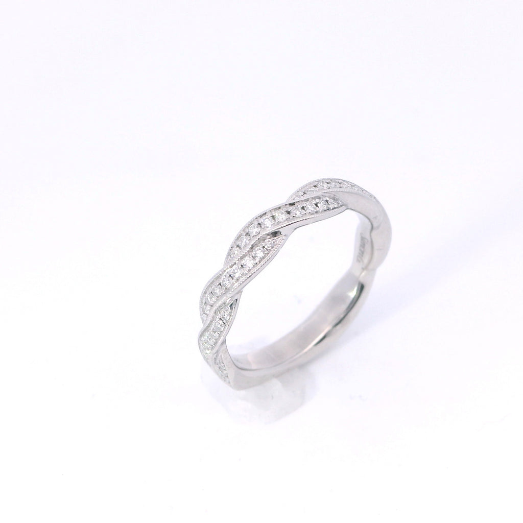 Estate Simon G White Gold Twist Milgrain Diamond Euro Shank Ring