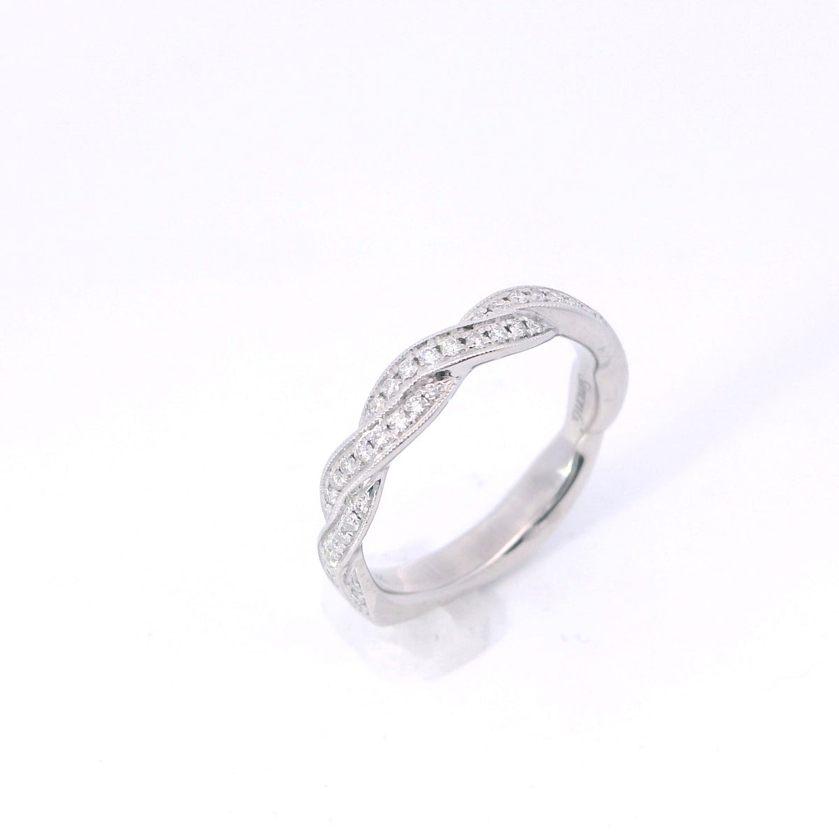 Estate Simon G White Gold Twist Milgrain Diamond Euro Shank Ring
