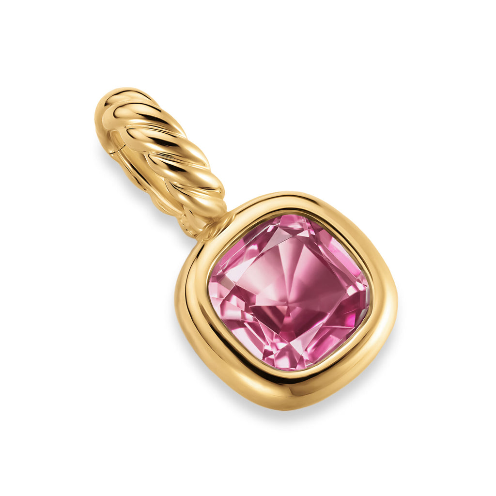 David Yurman Yellow Gold 5.5 mm Mini Cushion Cut Pink Tourmaline Enhancer