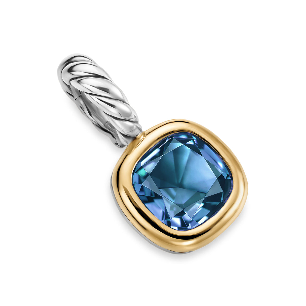 David Yurman Sterling Silver and Yellow Gold 5.5 mm Mini Cushion Hampton Blue Topaz Enhancer
