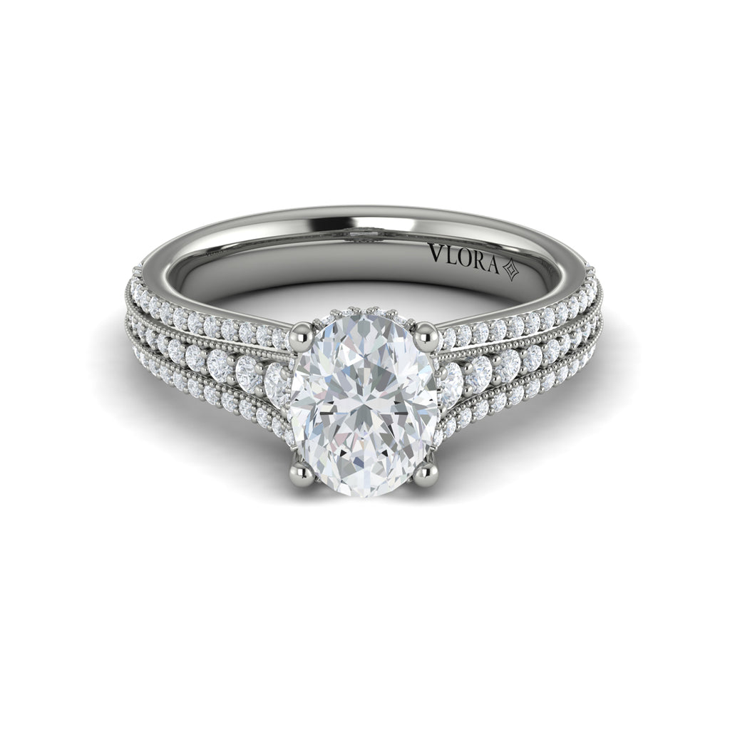 Vlora White Gold Diamond Multi Row Hidden Halo Engagement Ring Mounting