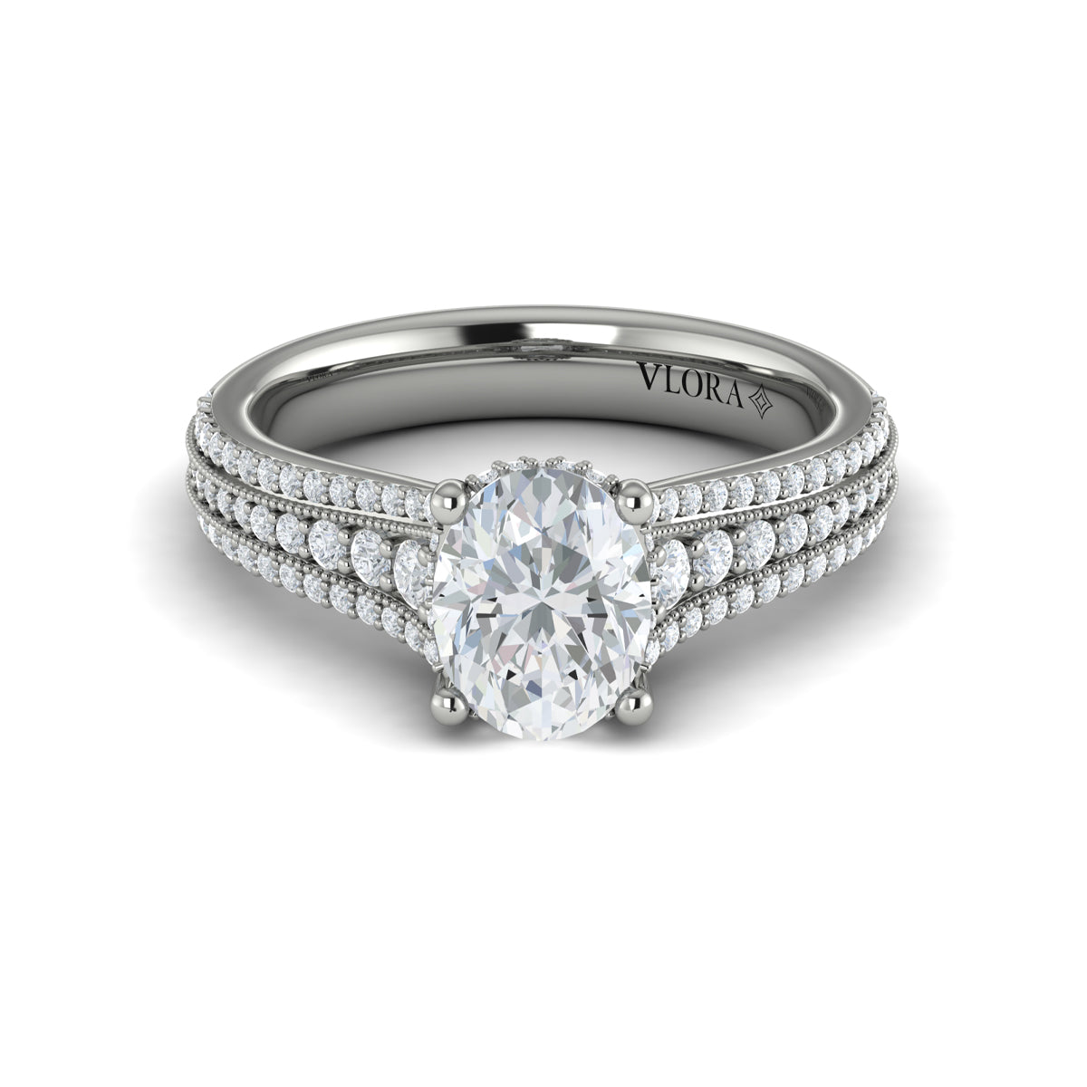 Vlora White Gold Diamond Multi Row Hidden Halo Engagement Ring Mounting