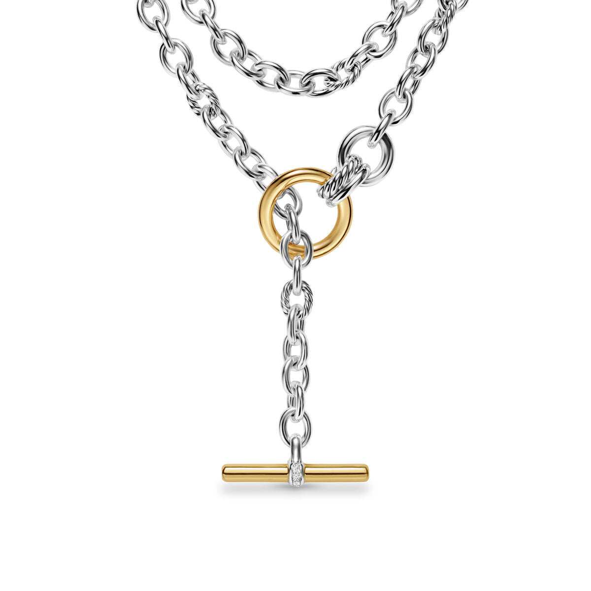 David Yurman Sterling Silver and Yellow Gold Mercer Double Row Toggle Necklace with Diamonds