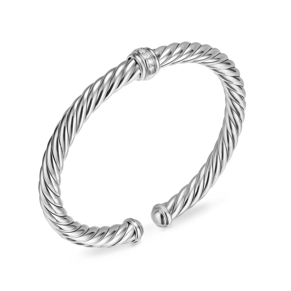David Yurman Sterling Silver Cable Flex Diamond Center Station Bracelet