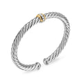 David Yurman Sterling Silver and Yellow Gold Cable Flex Diamond Center Station Bracelet