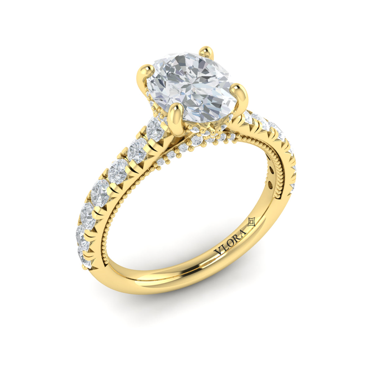 Vlora Yellow Gold Diamond Hidden Halo Engagement Ring